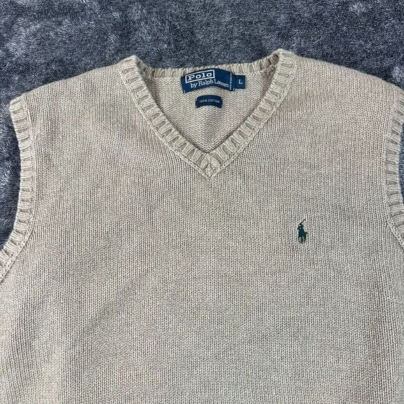 Vtg Polo Ralph Lauren Brown Knitted V-Neck Sweater Vest Men's L Pony Golf Cotton - Picture 2 of 10